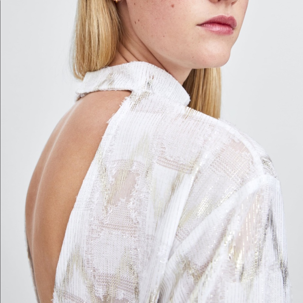 Zara metallic Jacquard top Medium NWT
